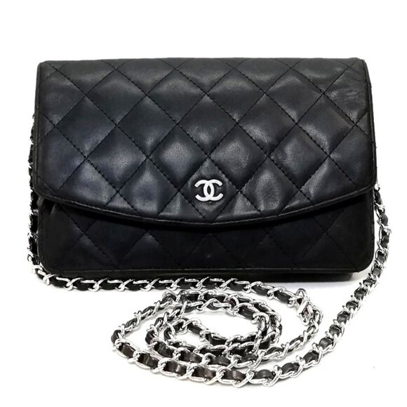 Authentic CHANEL CC Lambskin Wallet Chain WOC Shoulder Crossbody Bag Leather - Picture 1 of 10